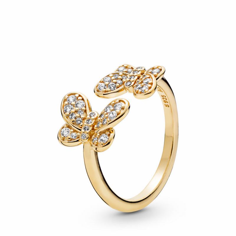 Pandora Shine™ Dazzling Butterflies Stackable Ring Ireland - 18ct Gold Plated/Cubic Zirconia - 60295